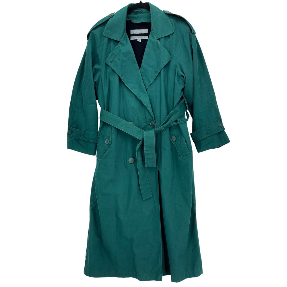 Vintage 90s London Fog Green Trench Coat 14 Belted Zip Out Liner Long Jacket